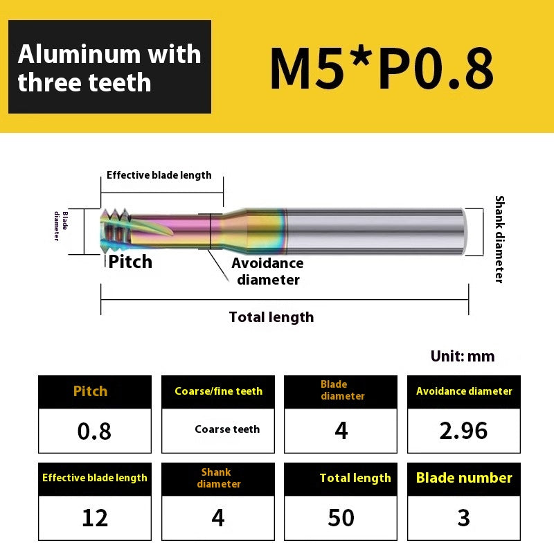 2136-65° aluminum with colorful thread milling cutter lengthened single tooth three-tooth full thread machining center tungsten carbide milling cutter M3M4M5 Shandong Denso Pricision Tools Co.,Ltd.